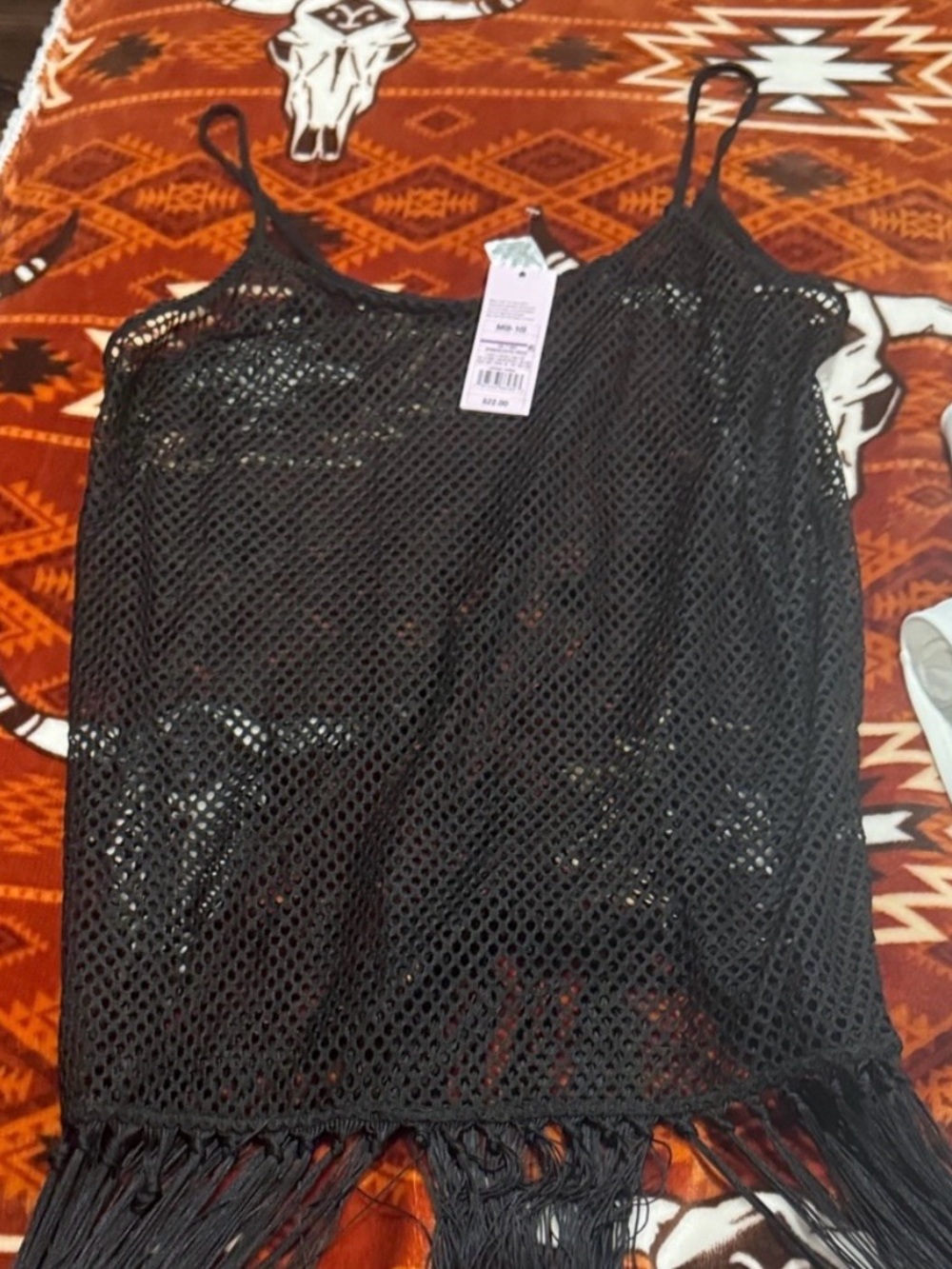 wild fable Black Fringe Mesh Swim Coverup